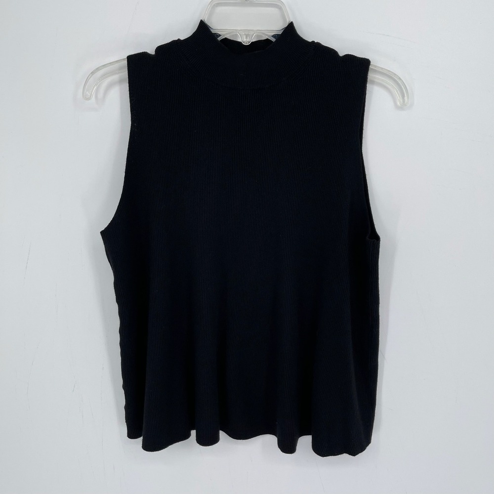 LOFT Women's Black Ribbed Mock Neck Sleeveless Sweater Vest Shell Tank Size L